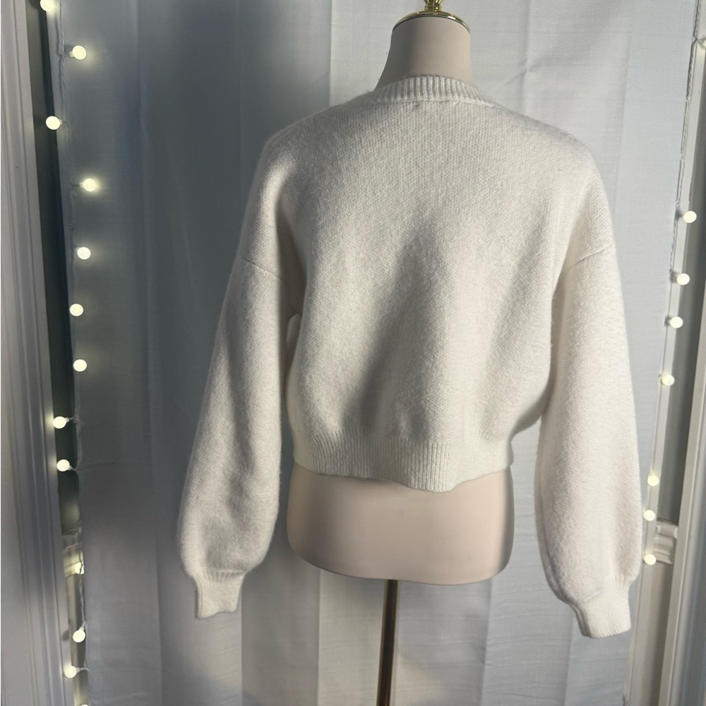 Storia White Crew Neck Sweater with Fuzzy Accents - Picture 2 of 7